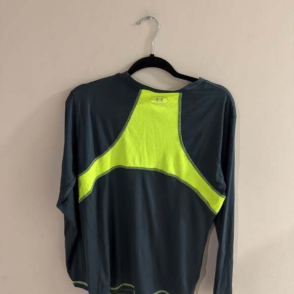 Under Armour HeatGear Long Sleeve Compression Shirt - Gray/Neon Yellow Men's XL - Picture 4 of 4